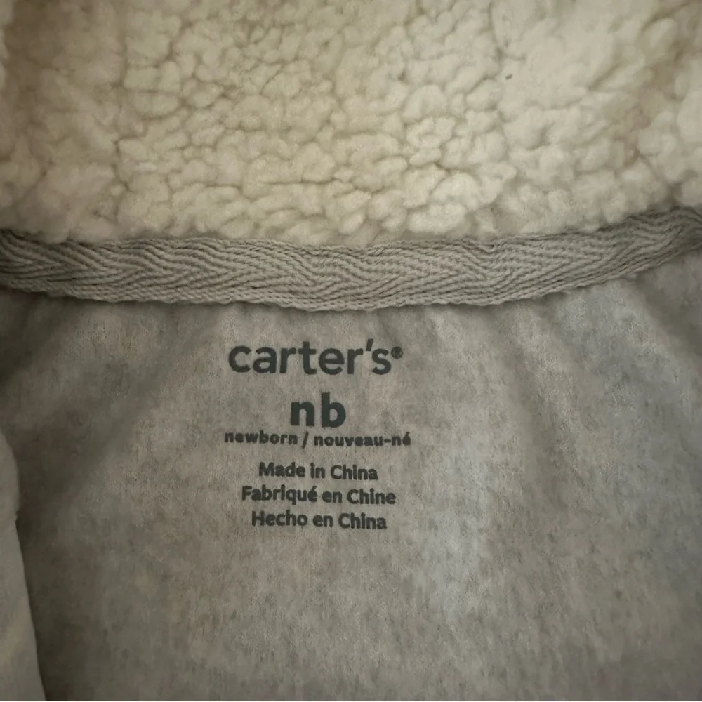 Carter’s Newborn Baby Polar Bear Fleece Romper Jumpsuit Gray Sherpa Lined Hood